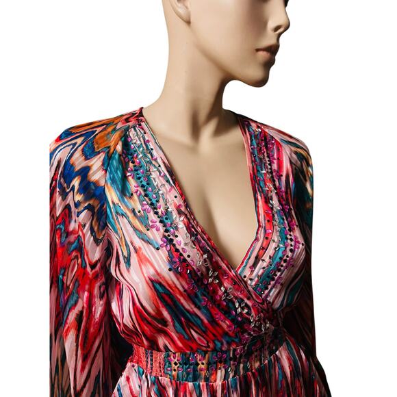 Karen Millen Beaded Embellished Drama Kimono Top Size 6 Wide Long Sleeves - Picture 9 of 13